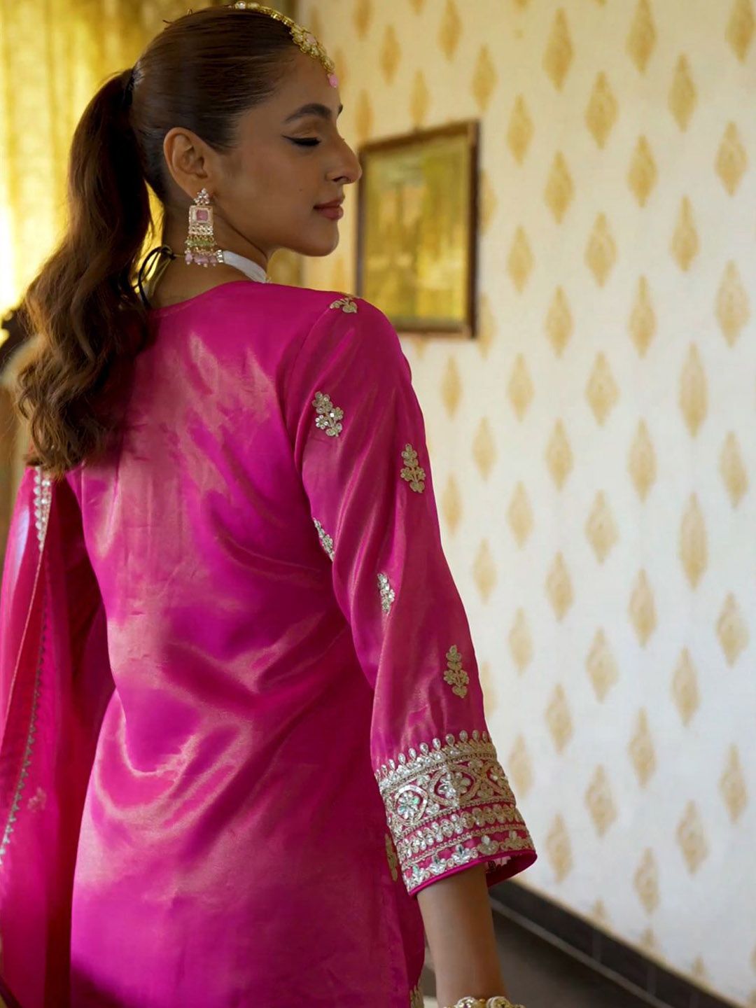 Women Ethnic Motifs Embroidered Mirror Work Kurta with Palazzos & With Dupatta