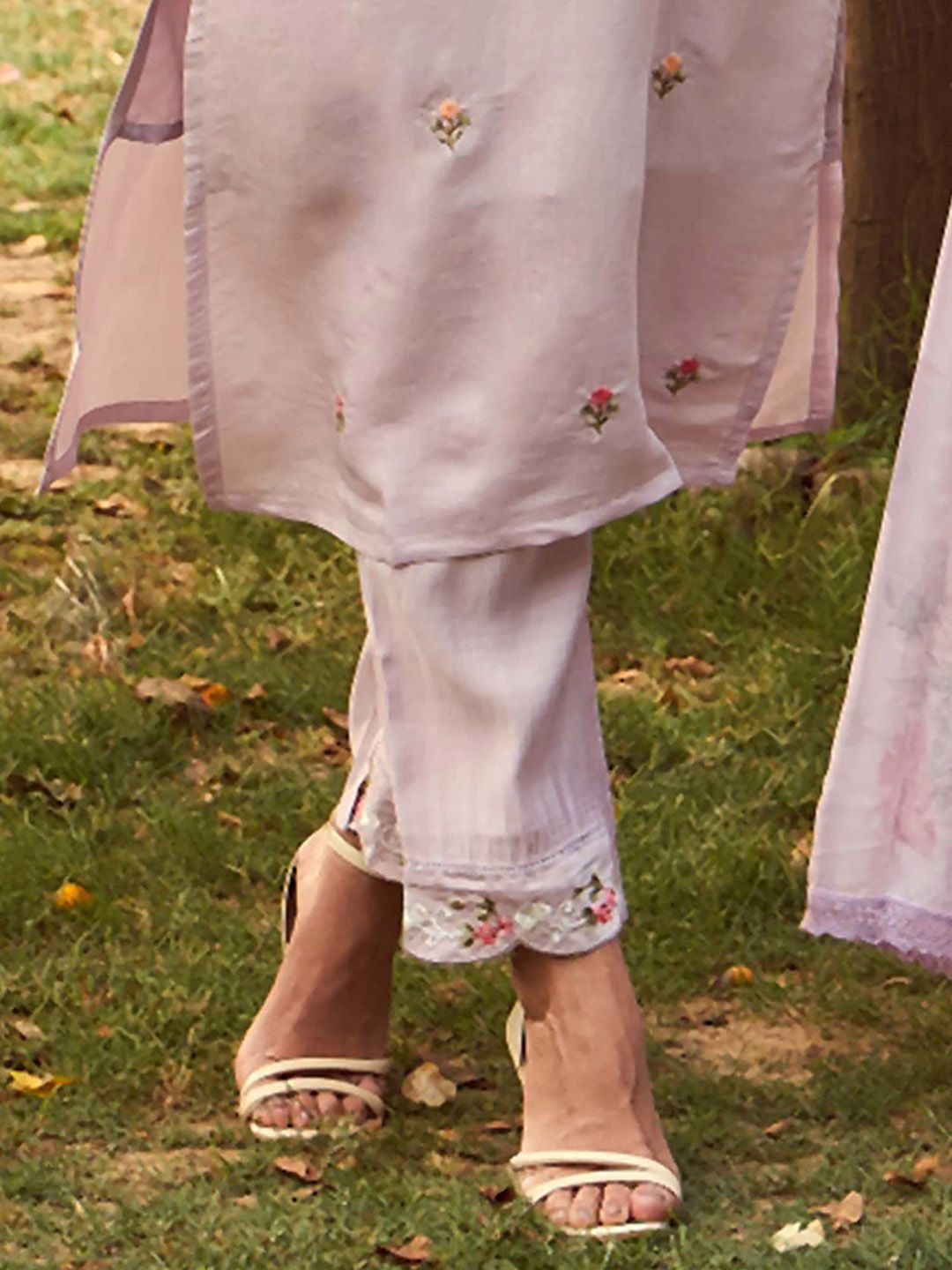 Floral Embroidered Straight Kurta With Trousers & Dupatta