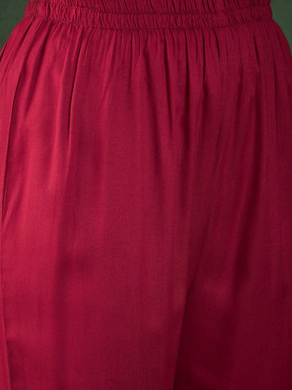 Dhiyona SN Women's Maroon Anarkali Kurta With Trousers & Bandhani Dupatta