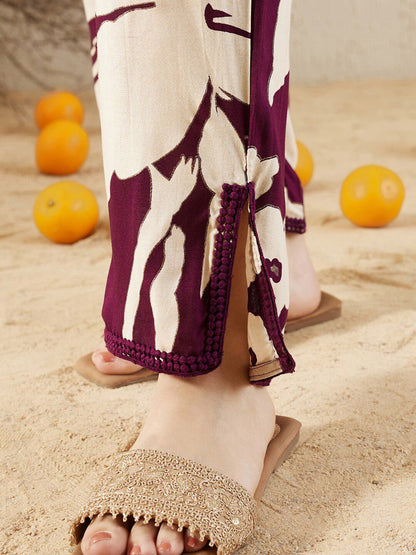 Dhiyona IE Shirt Collar Floral Printed Straight Kurta with Trouser