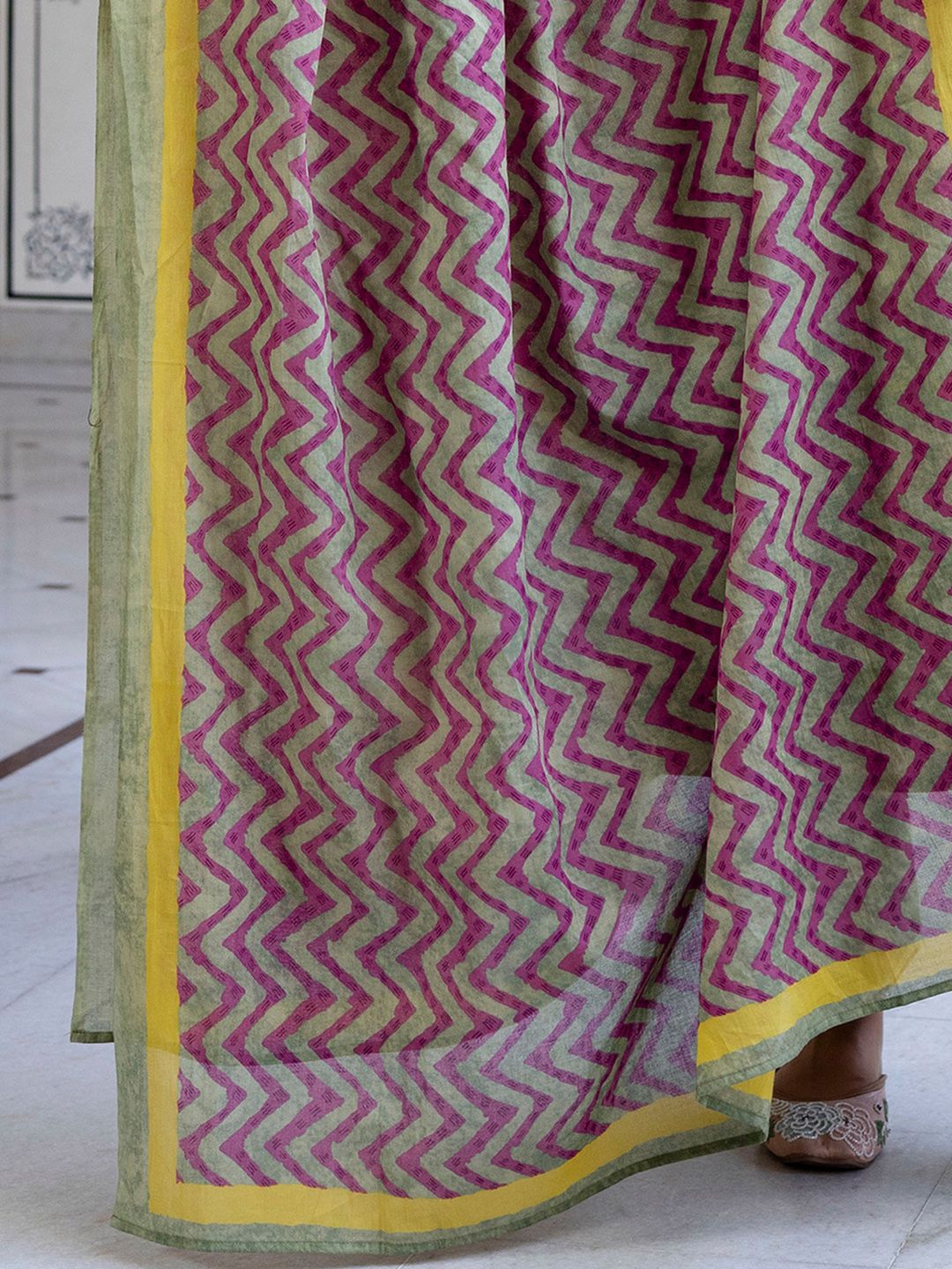 Floral Printed Empire Pure Cotton A-Line Kurta With Trousers & Dupatta