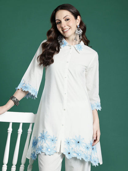 Floral Embroidered Pure Cotton Kurta with Palazzos