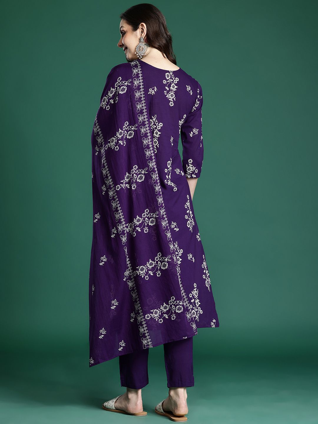 Floral Printed Pure Cotton Kurta with Trousers & Dupatta