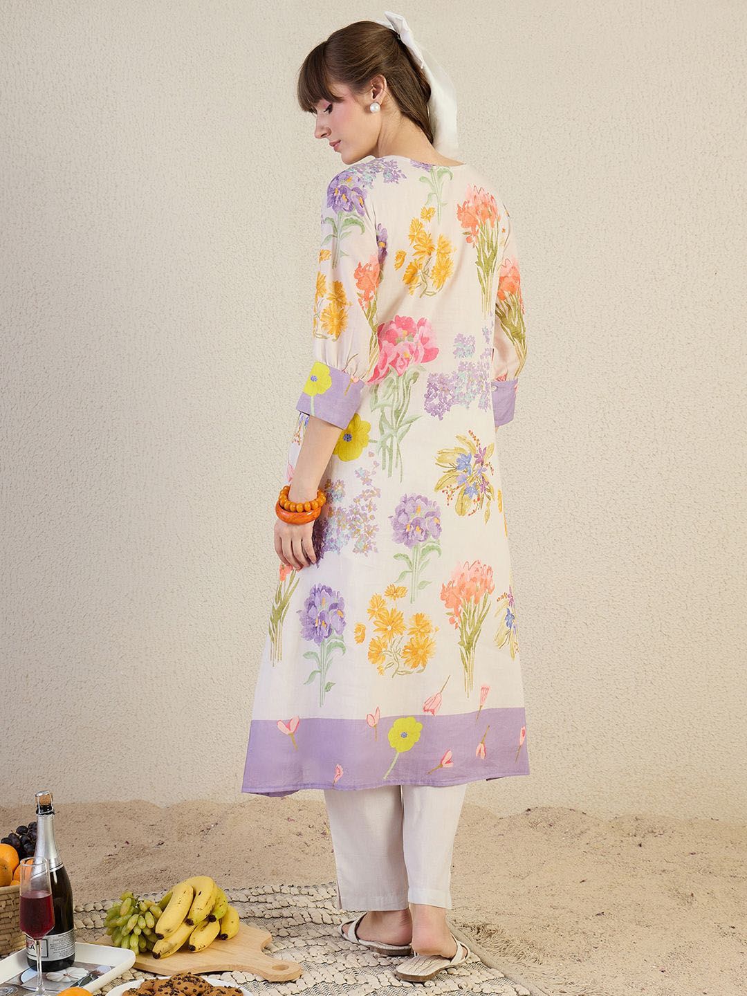 Floral Printed A-Line Pure Cotton Kurta With Trousers