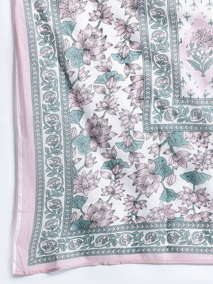 Women Floral Printed Pure Cotton Kurta with Trousers & With Dupatta