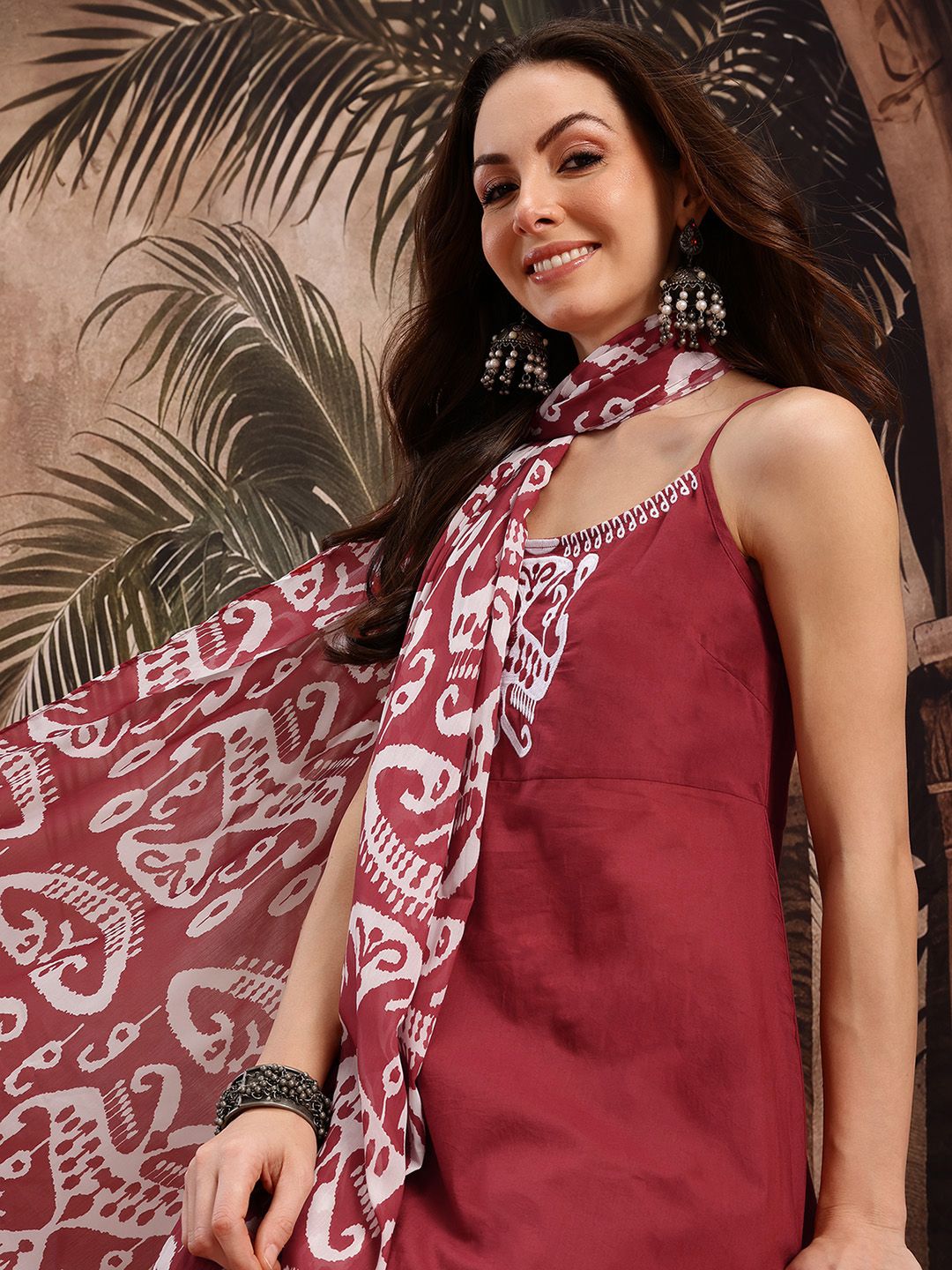 Dhiyona SN Women's Ethnic Motifs Print Strappy Pure Cotton Kurta with Sharara & Dupatta