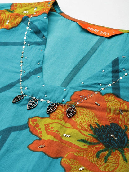Dhiyona IE Floral Printed Pure Cotton Kurta with Trousers