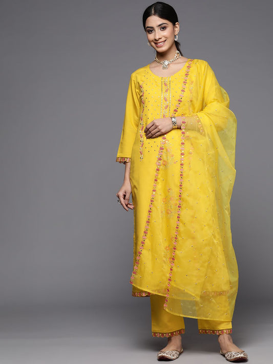 Dhiyona VA Women'sEthnic Motifs Embroidered Mirror Work Kurta With Trousers & With Dupatta