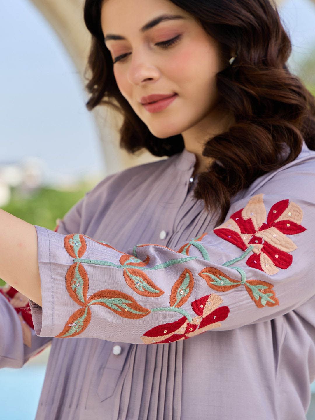 Dhiyona IE Floral Embroidered Pure Cotton Tunic With Trousers Co-Ords