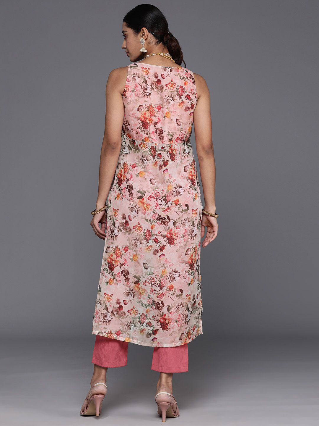 Dhiyona VA Women'sFloral Printed High Slit Kurta with Trousers