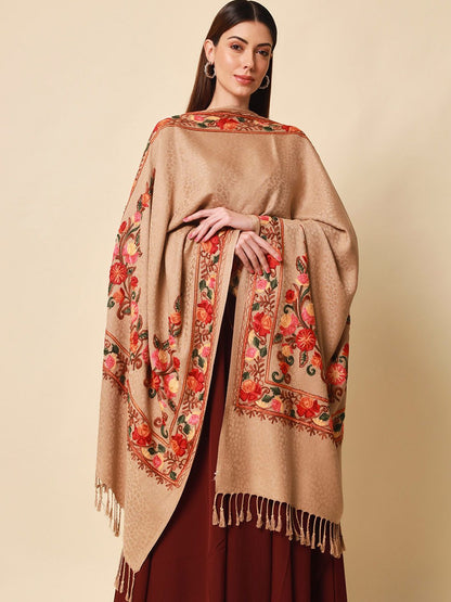 Dhiyona PA Women Beige Aari Embroidered Shawl