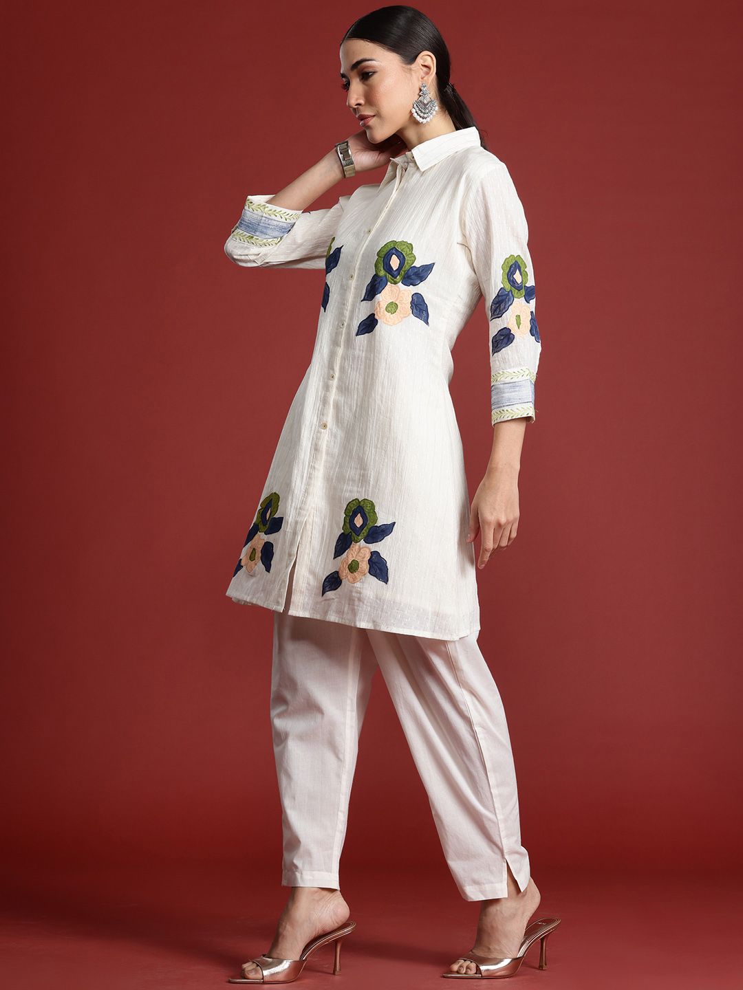 Women Floral Printed Pure Cotton Kurti with Trousers