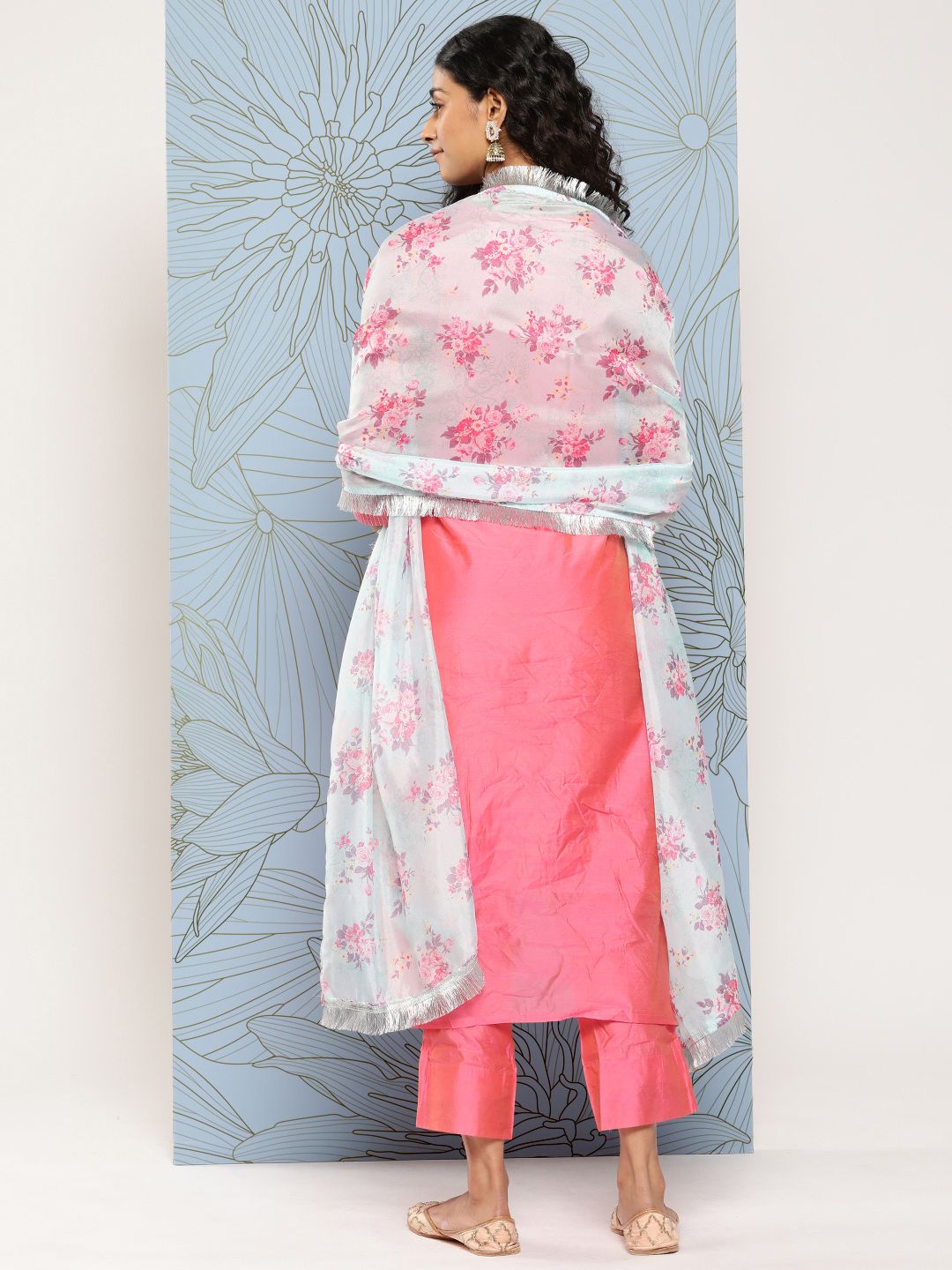 Dhiyona VA Women'sYoke Design Regular Sequinned Chanderi Silk Kurta with Trousers & With Dupatta