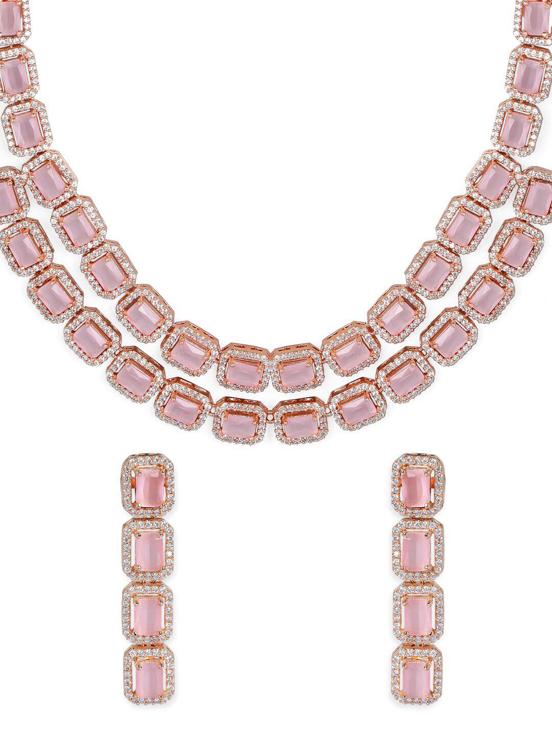 Dhiyona RJ Women's 22K Rose Gold-Plated Pink Gemstones & CZ Studded Handcrafted Jewellery Set