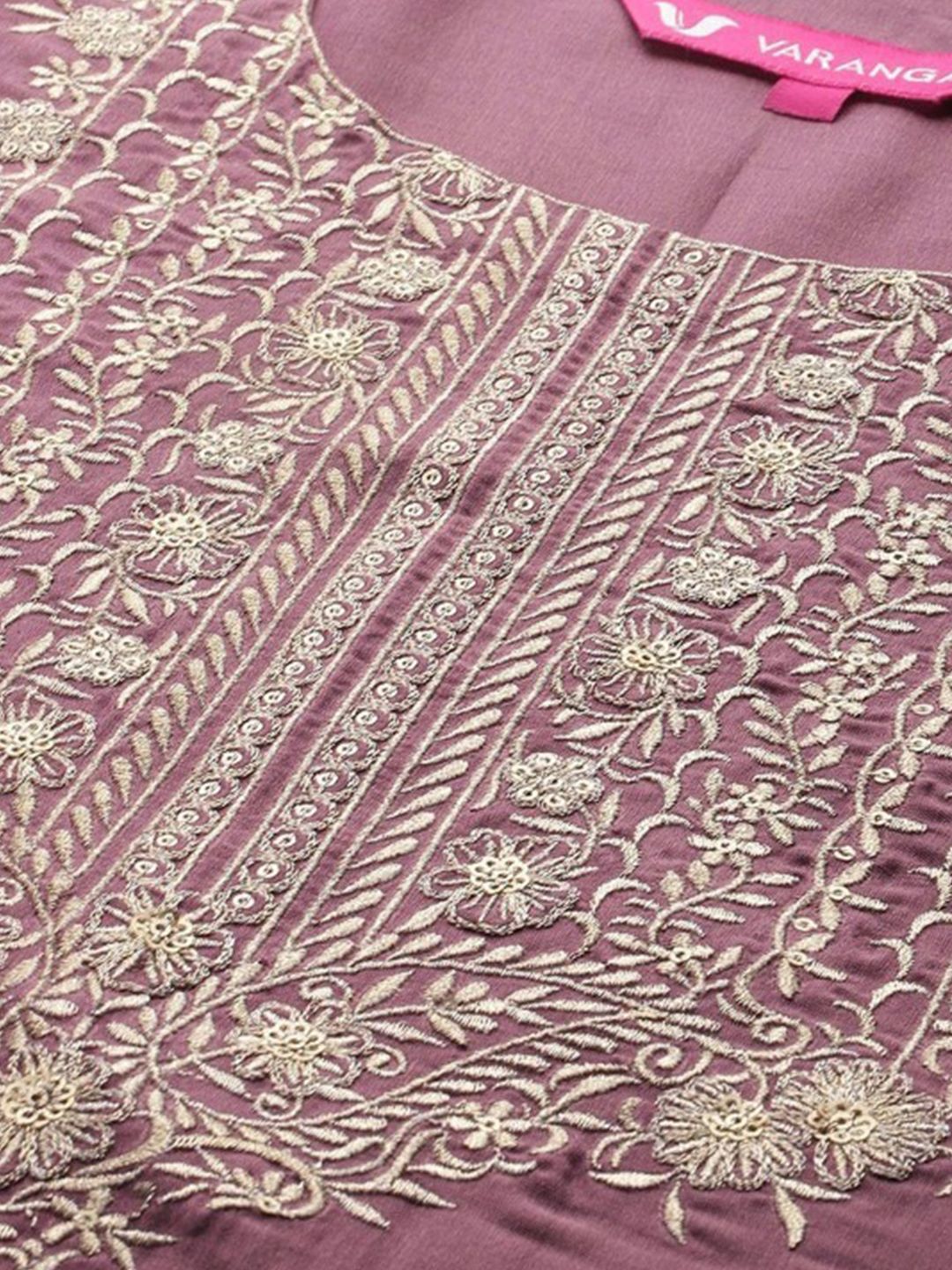 Dhiyona VA Women'sFloral Yoke Design Flared Sleeve Thread Work Straight Kurta With Trouser & Dupatta