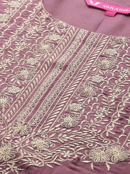 Dhiyona VA Women'sFloral Yoke Design Flared Sleeve Thread Work Straight Kurta With Trouser & Dupatta