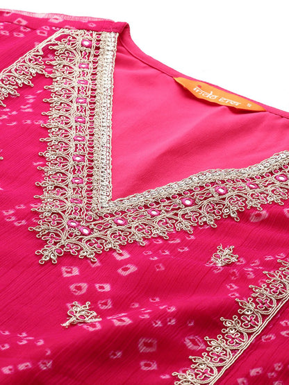 Dhiyona IE Ethnic Motifs Embroidered Regular Silk Chiffon Kurta with Trousers & Dupatta