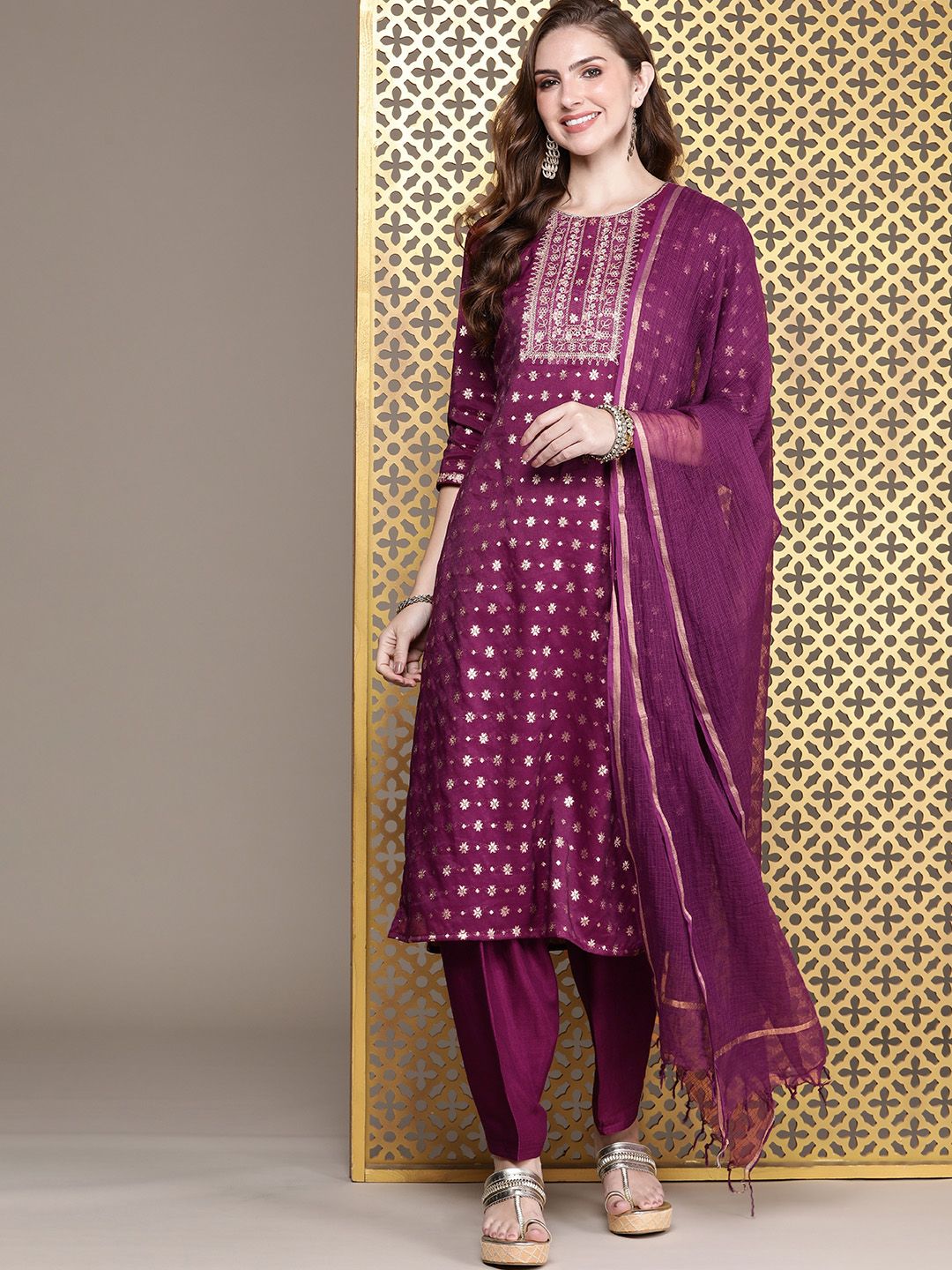 Dhiyona PD Women Women Jashn Ethnic Motifs Yoke Design Kurta with Salwar & Dupatta