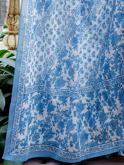 Dhiyona IE Women Floral Printed Panelled Beads and Stones Pure Cotton Kurta with Trousers & With Dupatta