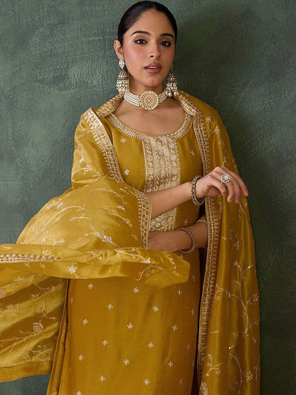 Women Embroidered Regular Sequinned Kurta with Trousers & Dupatta