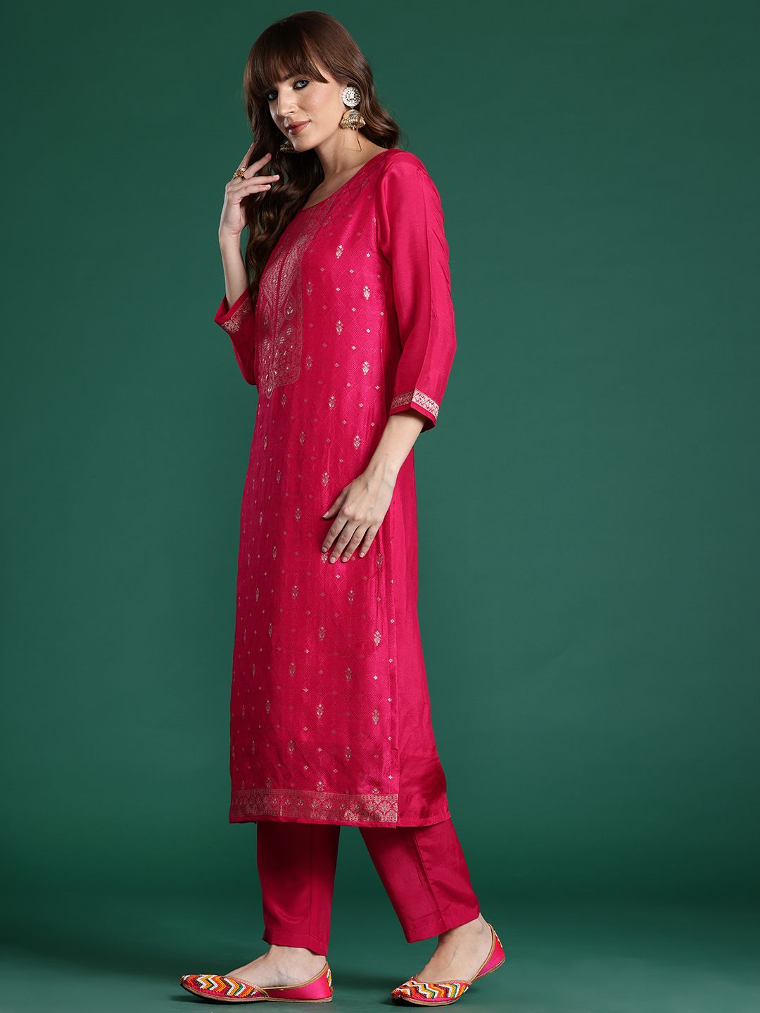 Ethnic Motifs Woven Design Zari Kurta with Trousers & With Dupatta