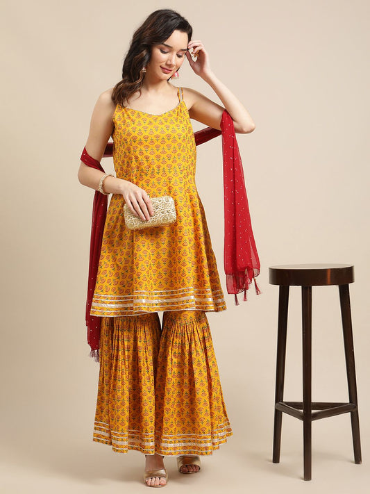 Dhiyona VA Women'sFloral Pure Cotton Short Kurti with Sharara