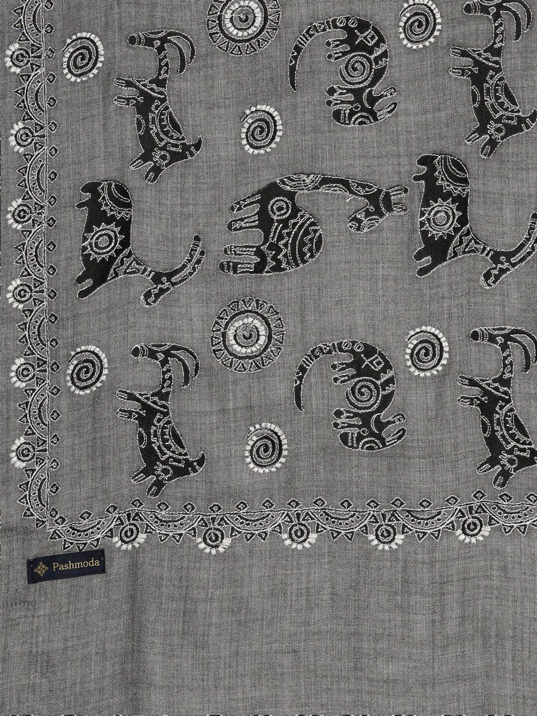 Dhiyona PA Women Grey & Black Embroidered Shawl