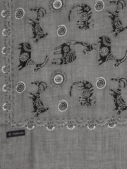 Dhiyona PA Women Grey & Black Embroidered Shawl