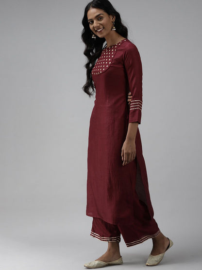 Dhiyona IE Embroidered Mirror Work Kurta with Palazzos