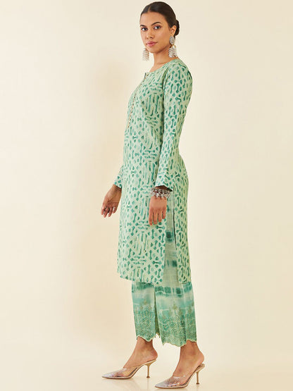 Dhiyona SO Women's Printed Sequinned Straight Kurta With Palazzos