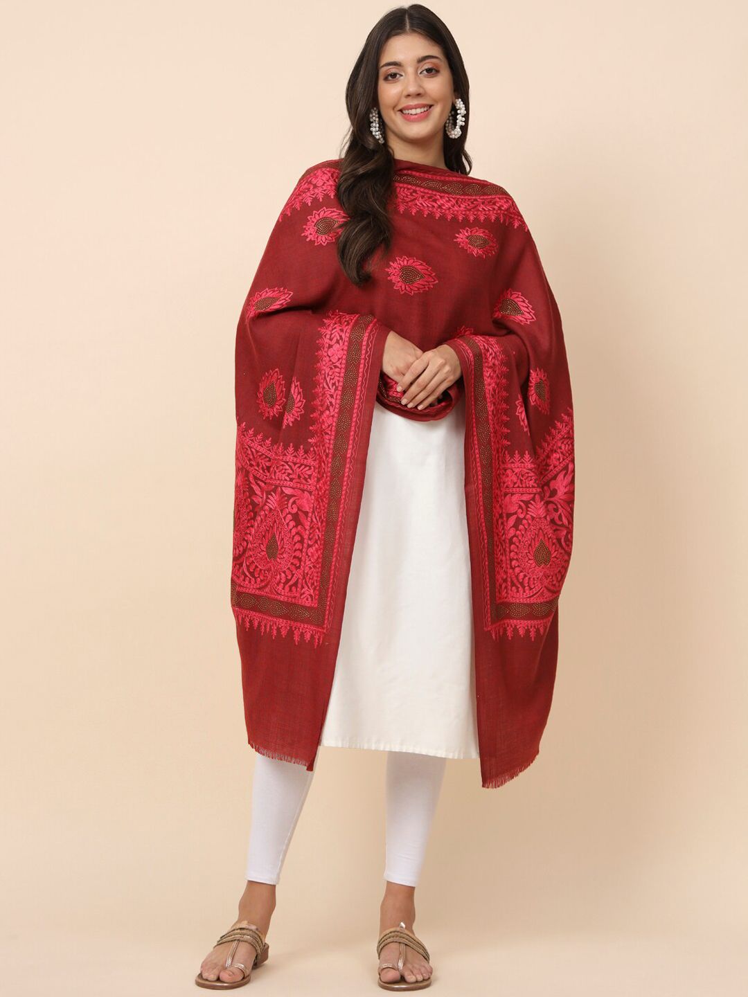 Dhiyona PA Ethnic Motifs Embroidered Woollen Shawl