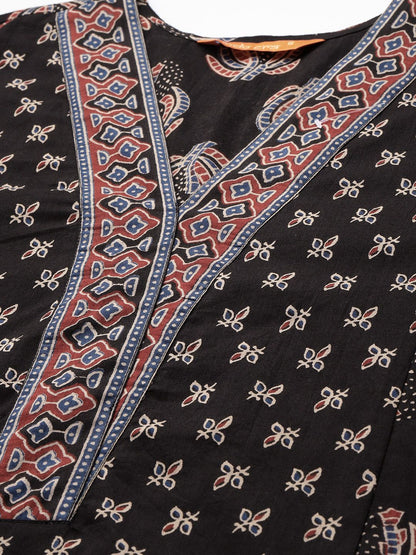 Dhiyona IE Ethnic Motifs Printed Panelled Pure Cotton Kurta with Trousers & Dupatta