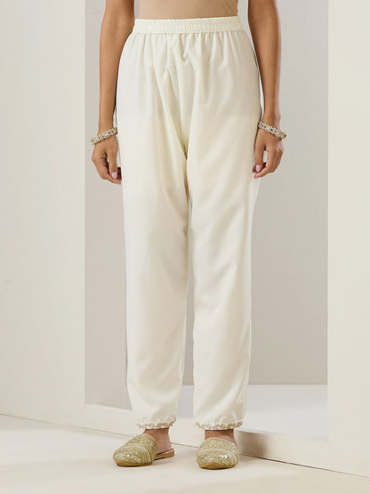 Dhiyona IS Women's Off White Ethnic Motifs Embroidered Straight Kurta With Trousers & Dupatta