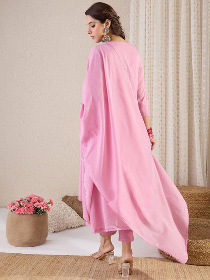 Dhiyona IE Women Yoke Design Embroidered Cotton Kurta with Trousers & Dupatta