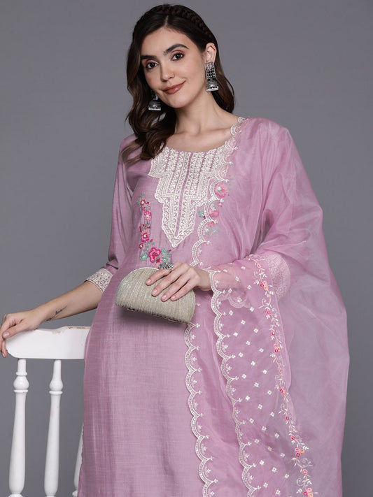 Dhiyona IE Floral Embroidered Regular Thread Work Kurta With Trousers & Dupatta