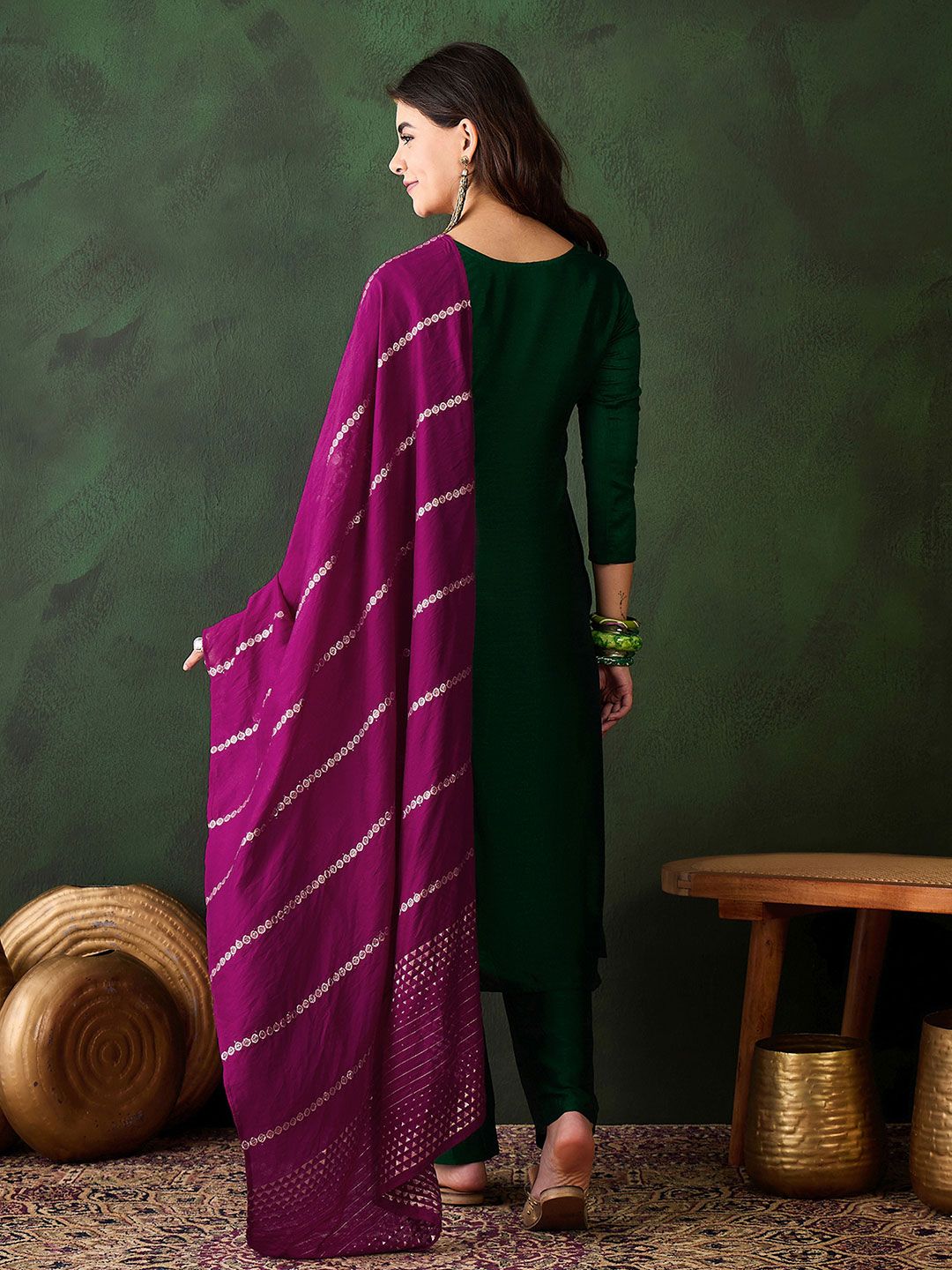 Dhiyona SN Women's Floral Embroidered Thread Work Straight Kurta With Trousers & Dupatta