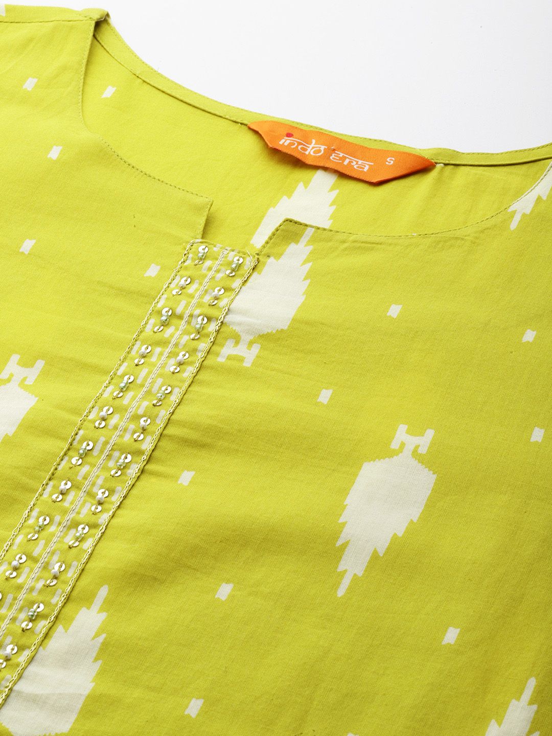 Dhiyona IE Geometric Printed Sequinned Pure Cotton Kurta with Trousers & Dupatta