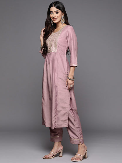Dhiyona VA Women's Rose Embroidered Empire Kurta with Trousers & With Dupatta
