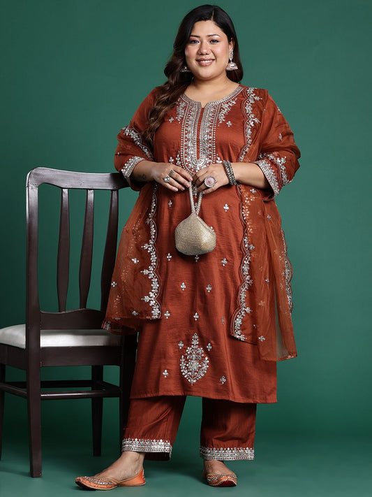 Dhiyona IE Plus Size Ethnic Motifs Embroidered Gotta Patti Kurta Set