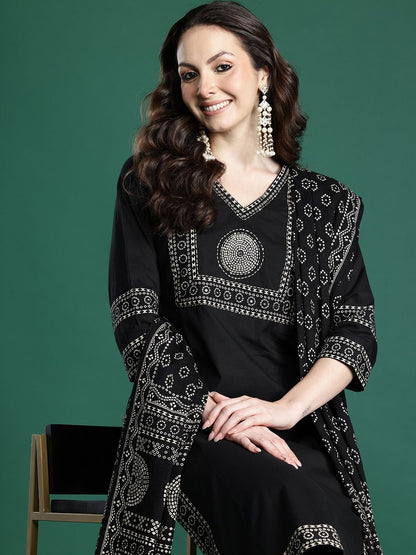 Ethnic Motifs Printed Pure Cotton Kurta with Trousers & Dupatta