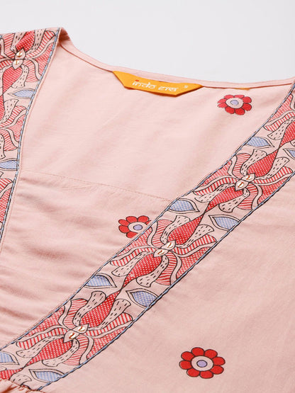 Floral Printed Pleated Sequinned Pure Cotton Kurta with Trousers & With Dupatta