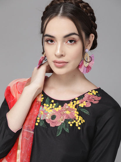Classic Black And Peach Embroidered Kurta Set