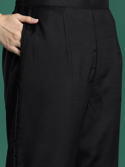 Dhiyona IE Ethnic Motifs Embroidered Liva Kurta with Trousers & With Dupatta