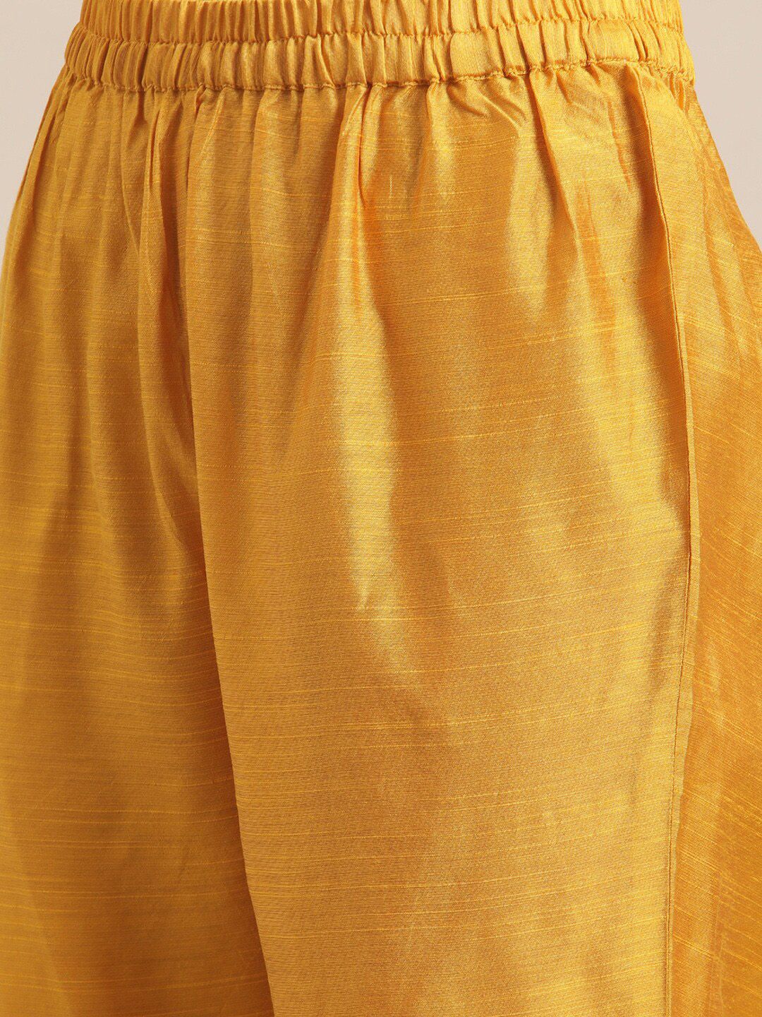 Dhiyona VA Women's Mustard Yellow Floral Embroidered Empire Thread Work Kurta with Trousers & With Dupatta