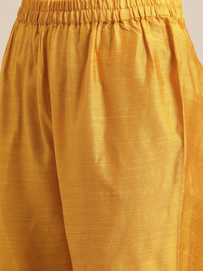 Dhiyona VA Women's Mustard Yellow Floral Embroidered Empire Thread Work Kurta with Trousers & With Dupatta