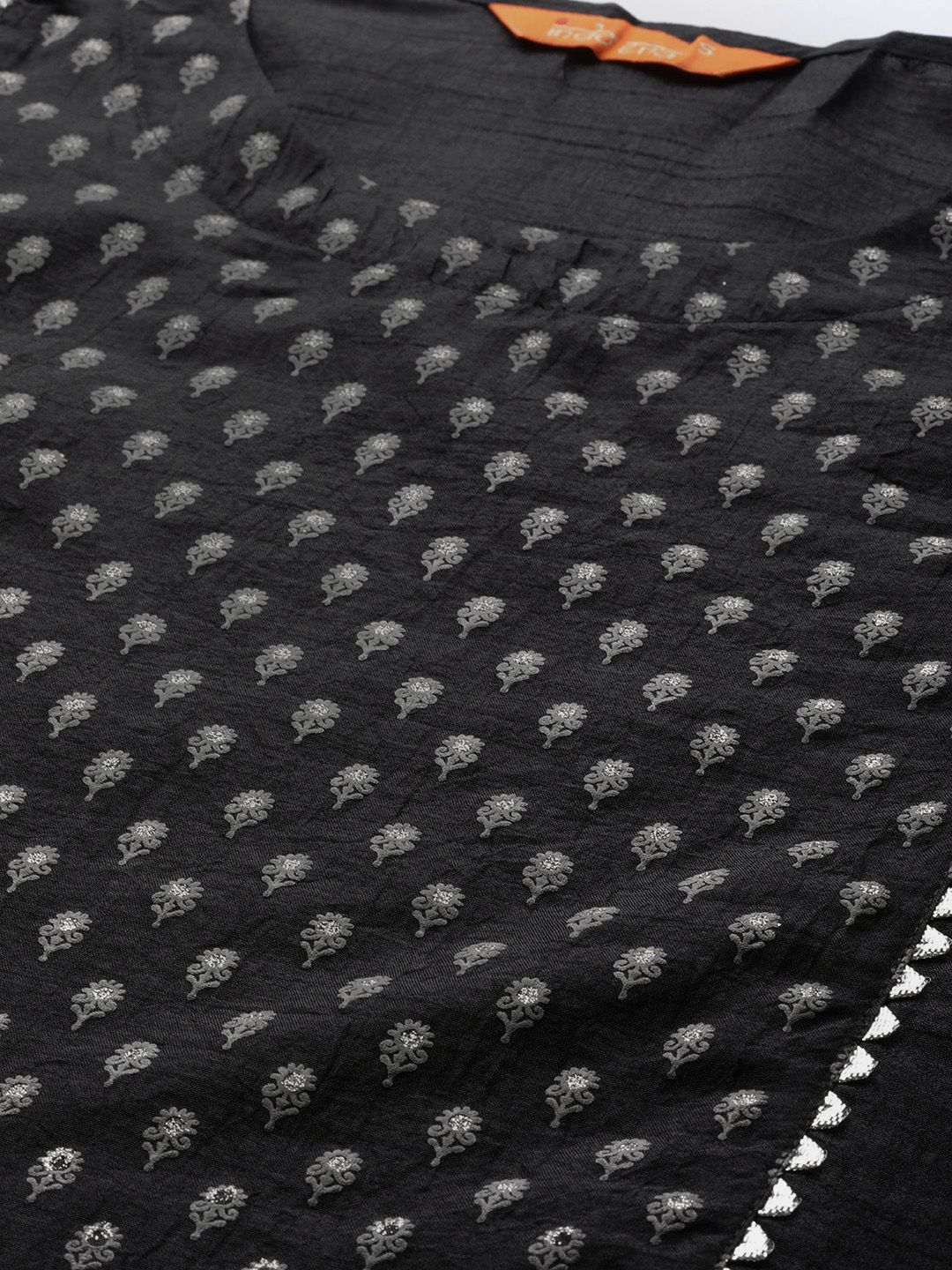 Dhiyona IE Women Black Ethnic Motifs Printed Gotta Patti Kurta with Trousers & With Dupatta