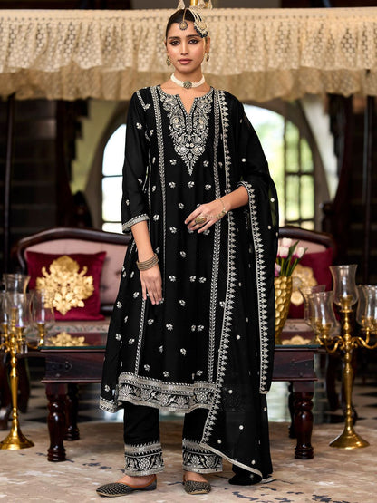 Dhiyona IE Women Ethnic Motifs Embroidered Regular Sequinned Kurta with Trousers & With Dupatta