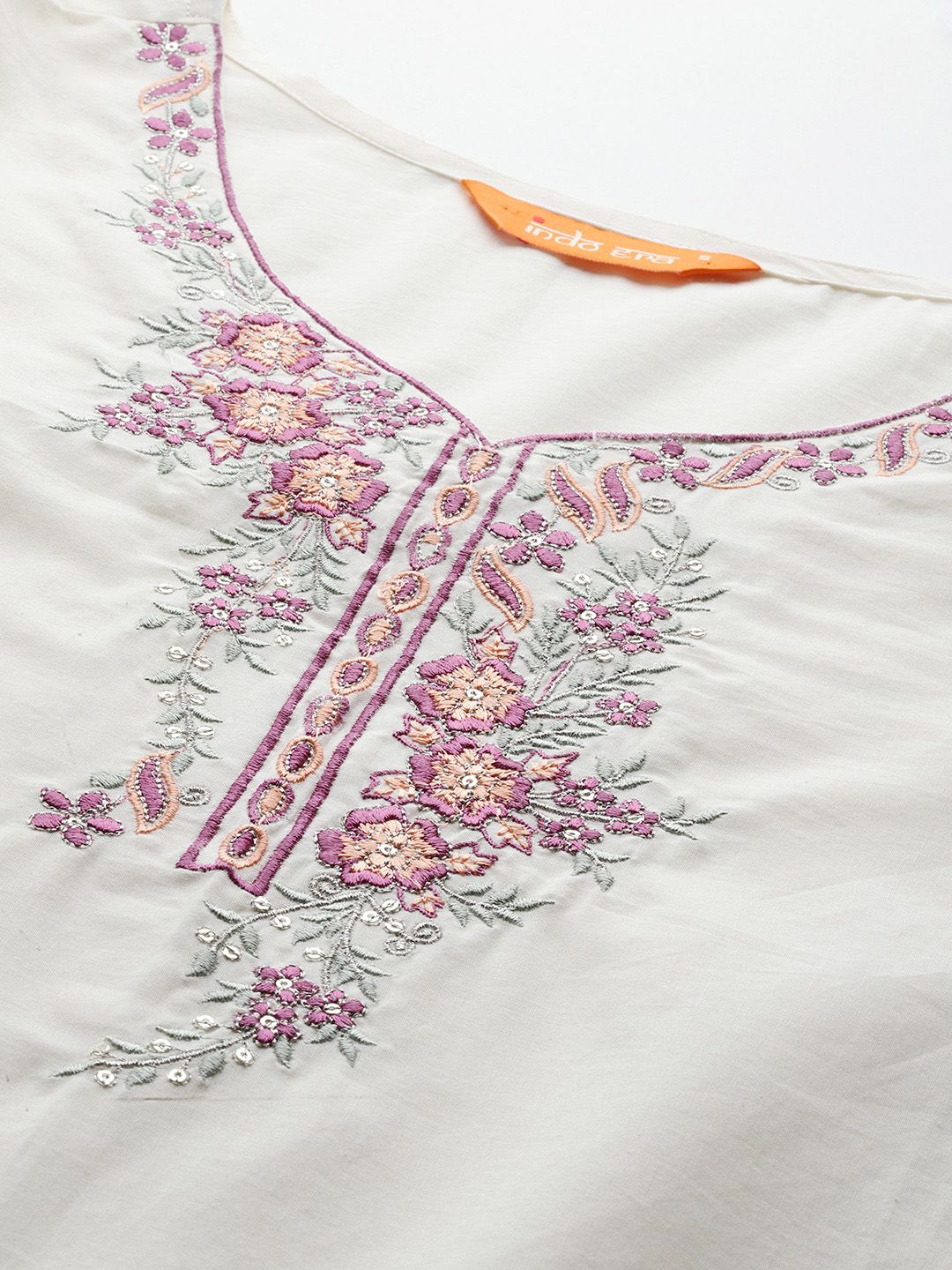 Floral Embroidered Pure Cotton Kurta with Trousers & Dupatta