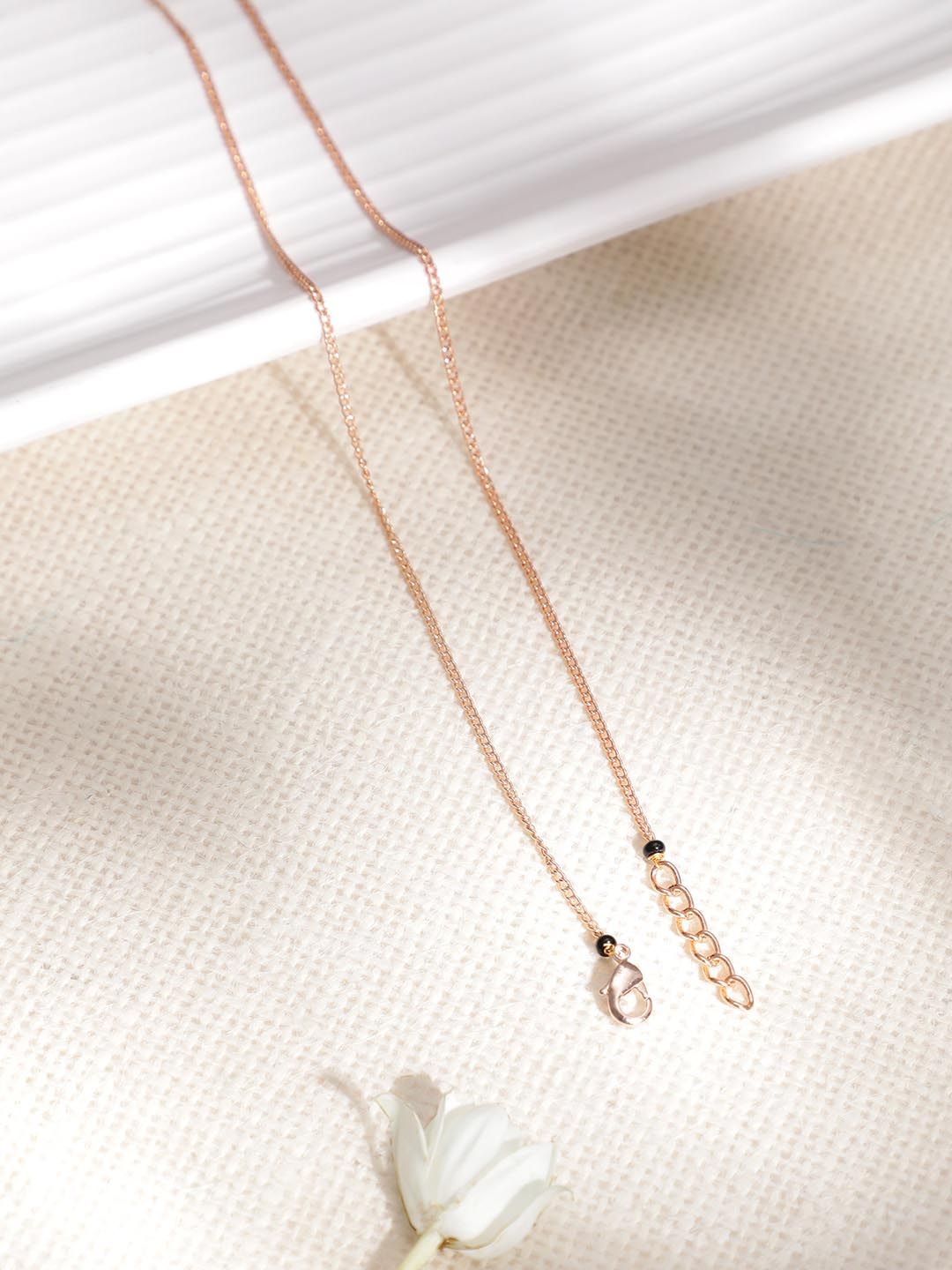 Dhiyona RJ Women's 18k Rose Gold Plated AD & CZ Studded Mangalsutra Necklace with Black Beads