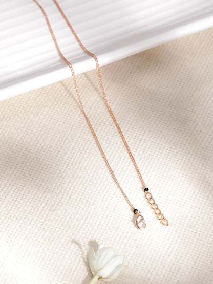 Dhiyona RJ Women's 18k Rose Gold Plated AD & CZ Studded Mangalsutra Necklace with Black Beads
